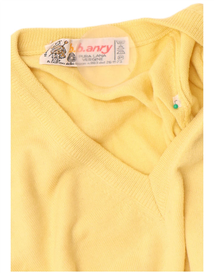 Vintage Mens V-Neck Jumper Sweater Large Yellow Virgin Wool