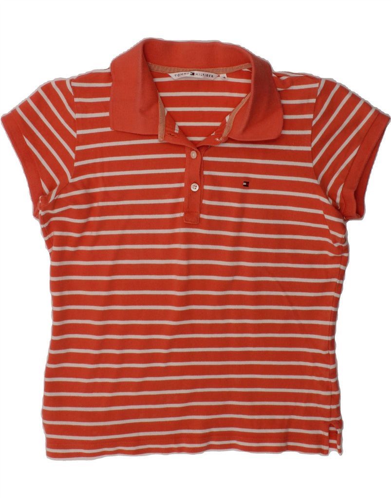 TOMMY HILFIGER Girls Polo Shirt 12-13 Years Medium Red Striped Cotton | Vintage Tommy Hilfiger | Thrift | Second-Hand Tommy Hilfiger | Used Clothing | Messina Hembry 