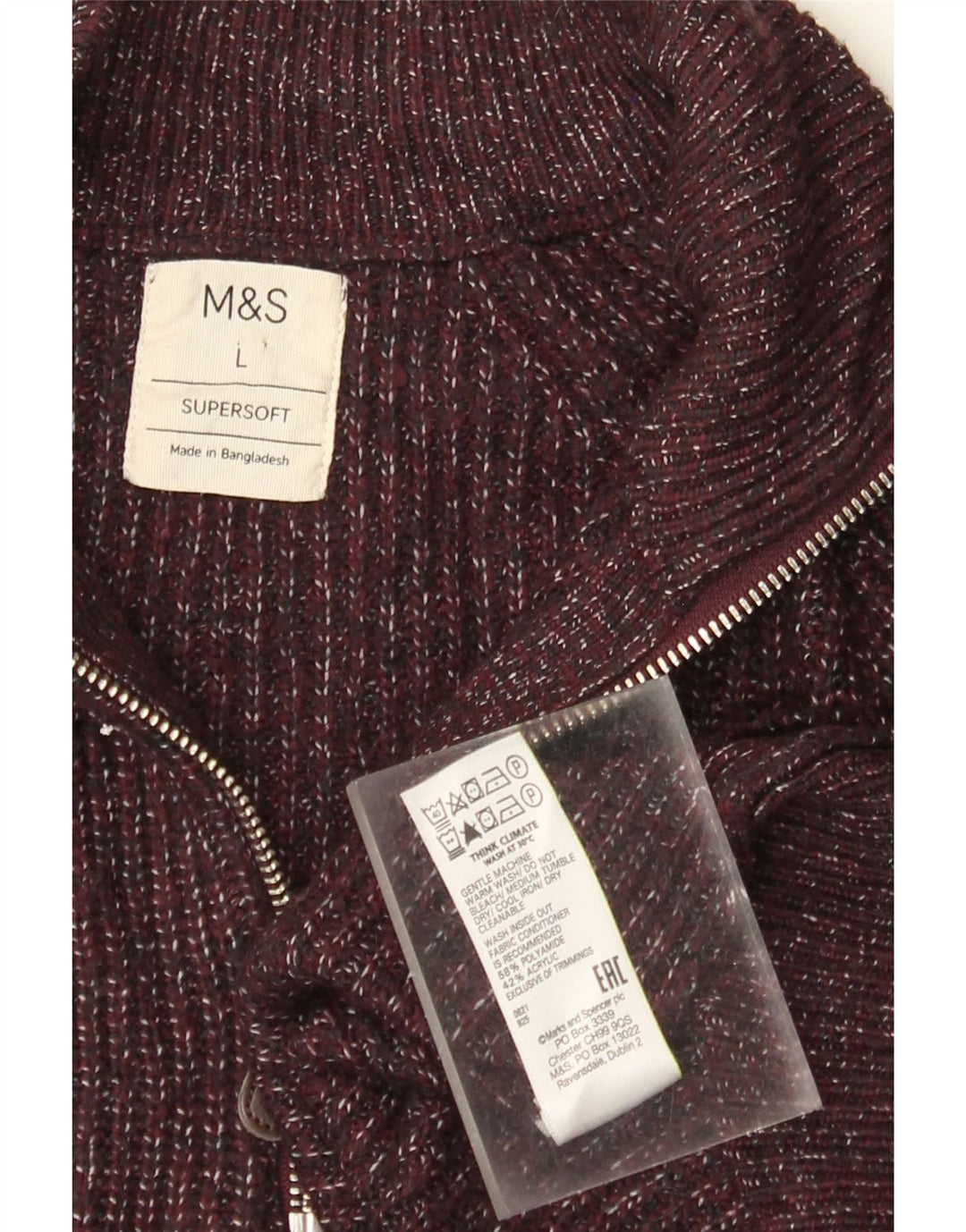 Marks & Spencer Mens Zip Neck Jumper Sweater Large Burgundy Flecked