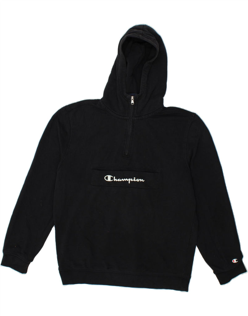 CHAMPION Mens Graphic Zip Neck Hoodie Jumper Medium Black Cotton Vintage Champion and Second-Hand Champion from Messina Hembry 