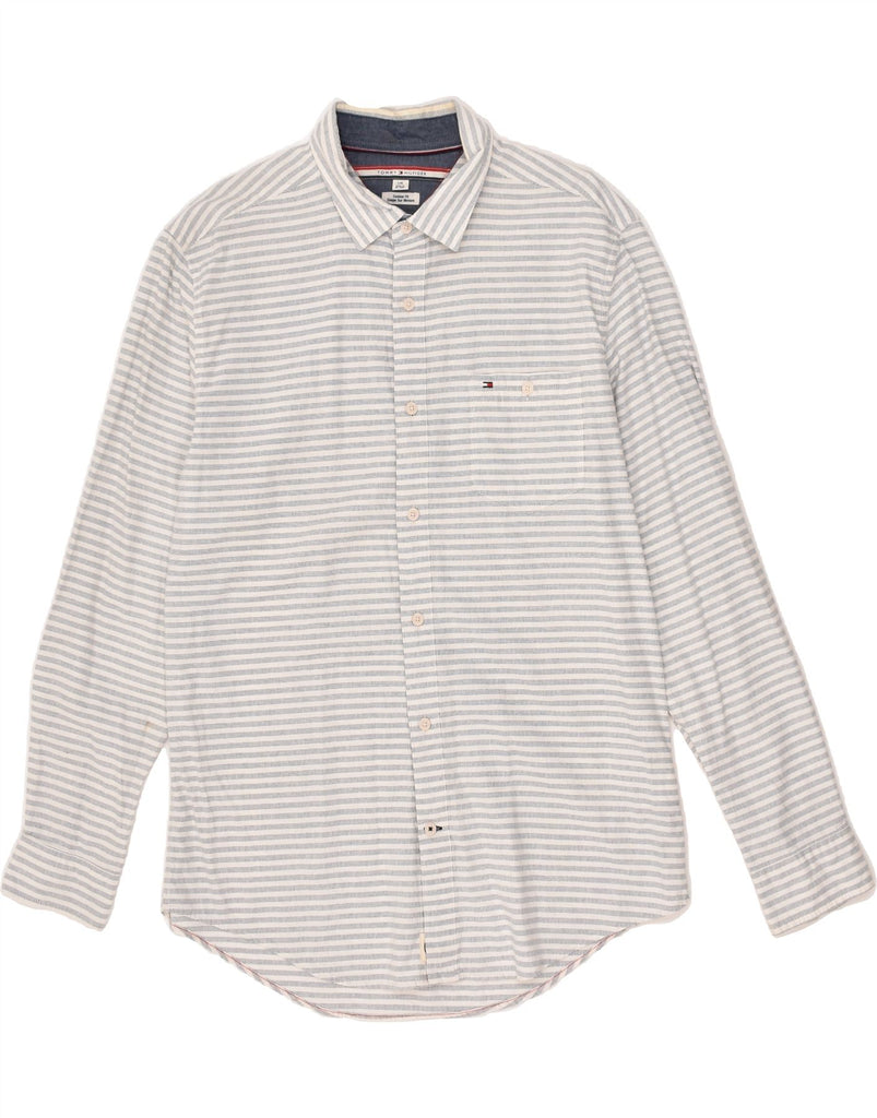 TOMMY HILFIGER Mens Custom Fit Shirt Large White Striped Cotton | Vintage Tommy Hilfiger | Thrift | Second-Hand Tommy Hilfiger | Used Clothing | Messina Hembry 