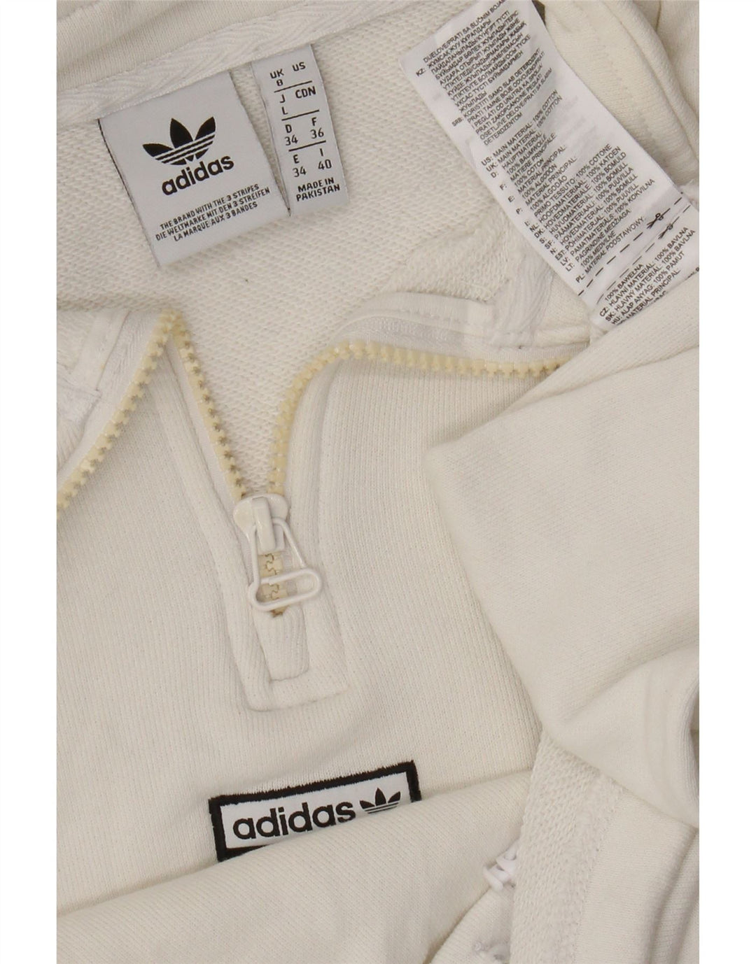 Adidas Womens Oversized Crop Zip Neck Sweatshirt Jumper UK 8 Small White