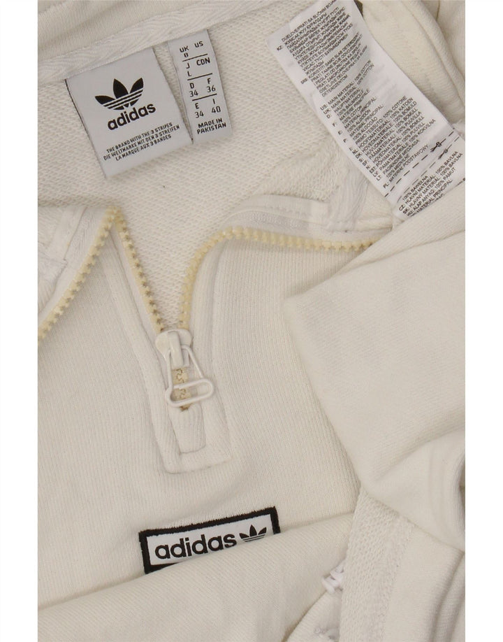 Adidas Womens Oversized Crop Zip Neck Sweatshirt Jumper UK 8 Small White
