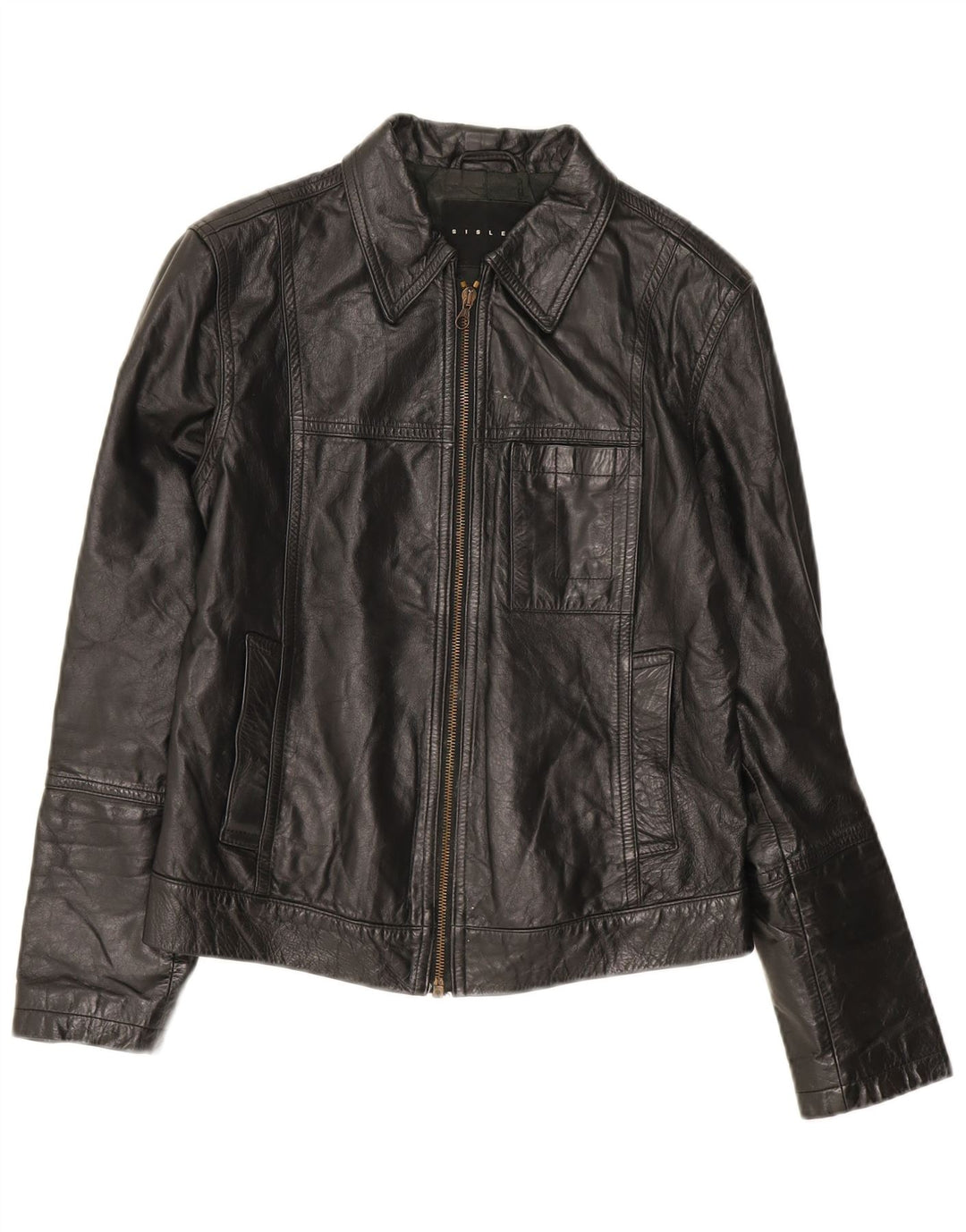 Sisley Womens Leather Jacket UK 10 Small Black Leather