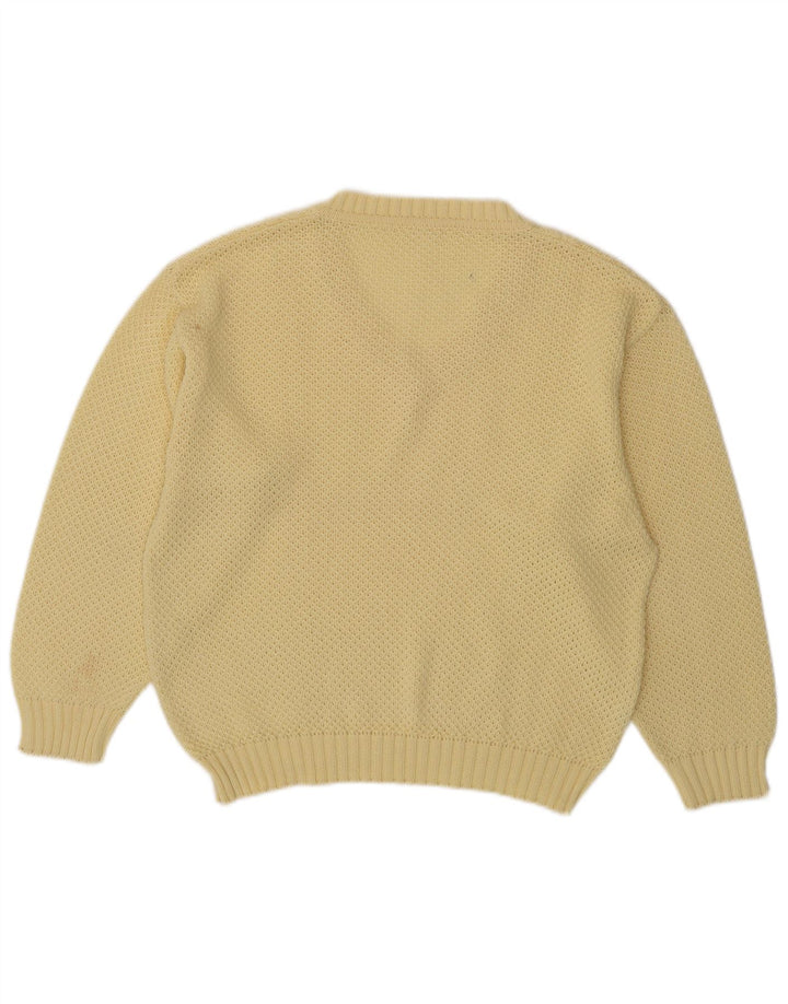 VINTAGE Womens Oversized V-Neck Jumper Sweater IT 40 Small Yellow Cotton