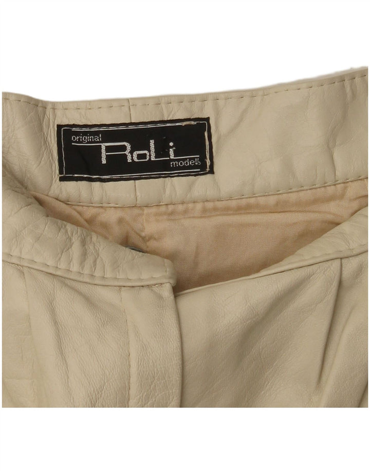 VINTAGE Womens Tapered Leather Trousers W26 L30 Beige