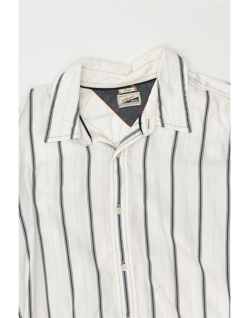 TOMMY HILFIGER Mens Shirt Large White Striped Cotton | Vintage Tommy Hilfiger | Thrift | Second-Hand Tommy Hilfiger | Used Clothing | Messina Hembry 