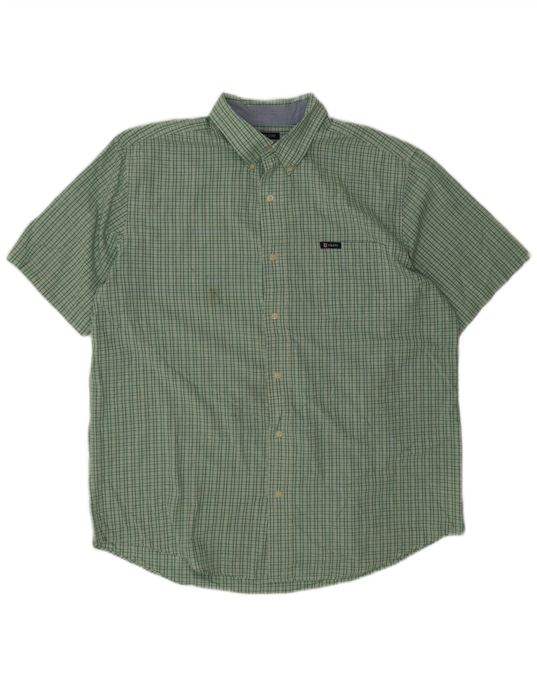 Chaps Mens Easy Care Short Sleeve Shirt XL Green Check Cotton