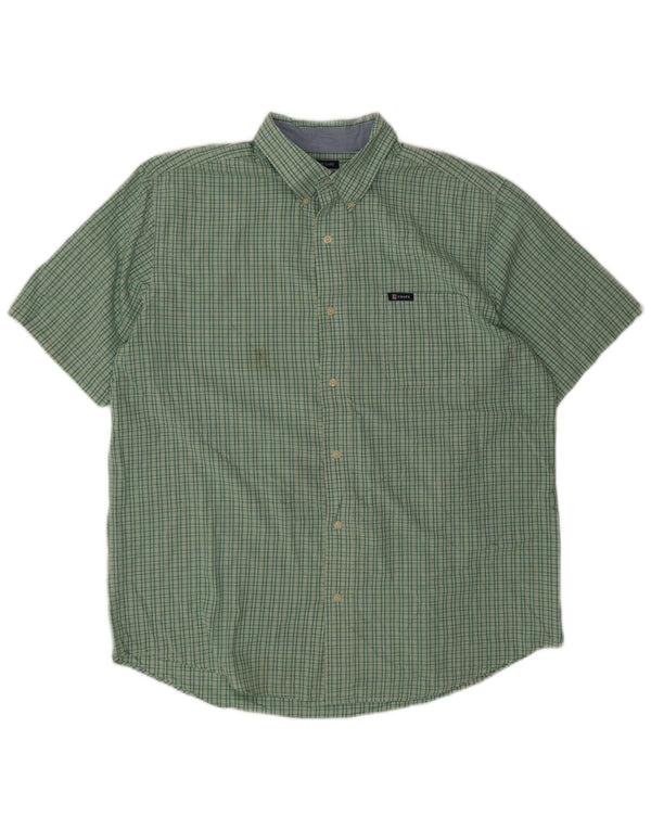 Chaps Mens Easy Care Short Sleeve Shirt XL Green Check Cotton