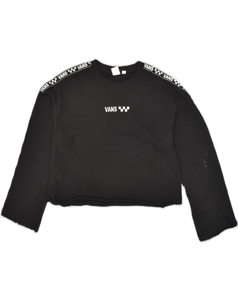 VANS Womens Graphic Crop Sweatshirt Jumper UK 14 Medium Black Cotton | Vintage Vans | Thrift | Second-Hand Vans | Used Clothing | Messina Hembry 