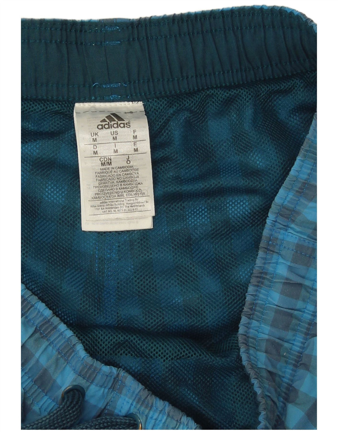 Adidas Mens Swimming Shorts Medium Blue Gingham Polyester
