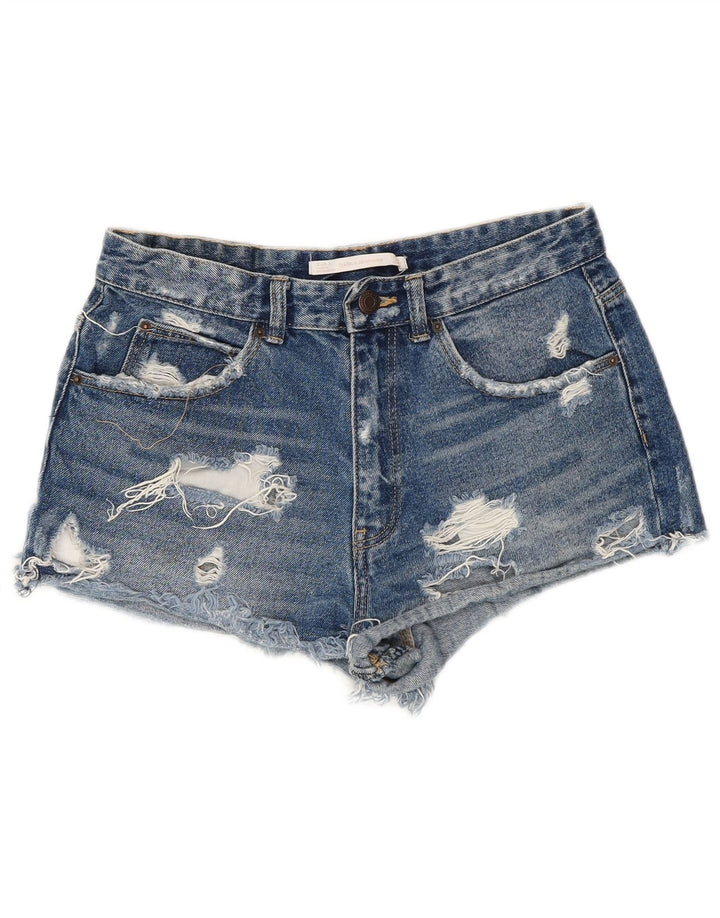 Zara Womens Distressed Denim Shorts EU 36 XS W26  Blue Cotton