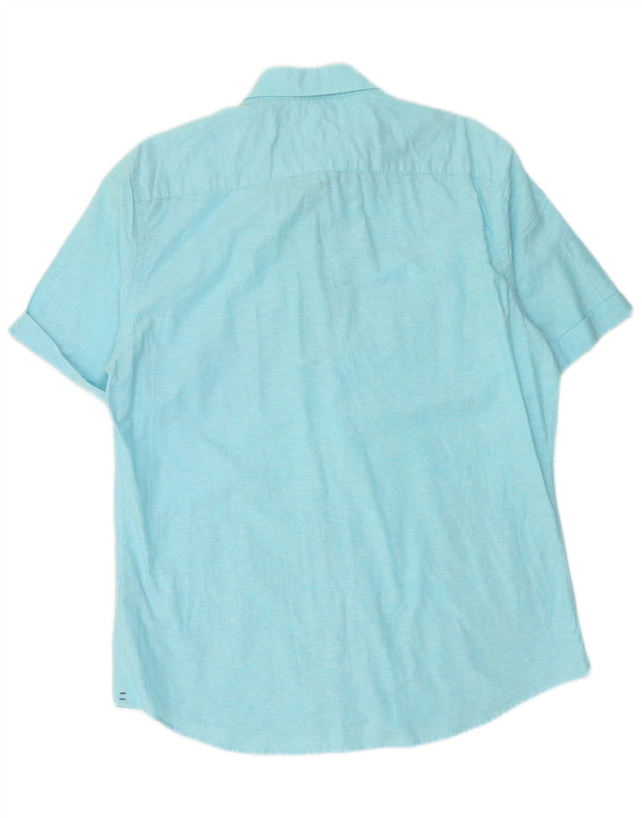 TOMMY HILFIGER Mens Short Sleeve Shirt Large Blue Linen