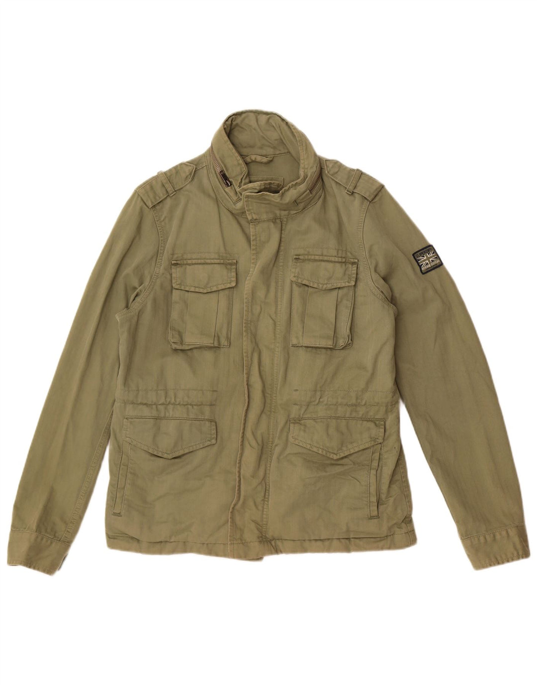 Superdry Womens Hooded Military Jacket UK 12 Medium Khaki Cotton