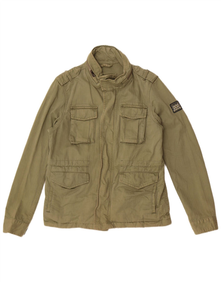Superdry Womens Hooded Military Jacket UK 12 Medium Khaki Cotton
