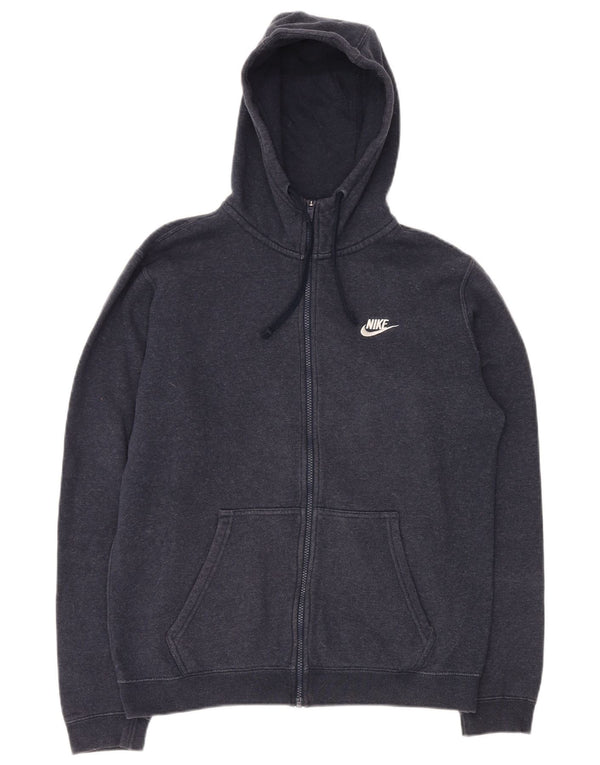 NIKE Mens Zip Hoodie Sweater Medium Navy Blue Cotton