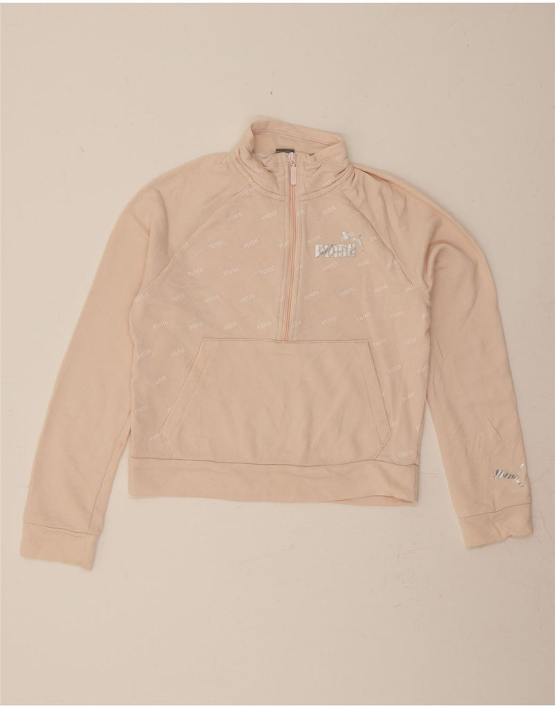 PUMA Womens Oversized Graphic Zip Neck Sweatshirt Jumper UK 6 XS Pink Vintage Puma and Second-Hand Puma from Messina Hembry 
