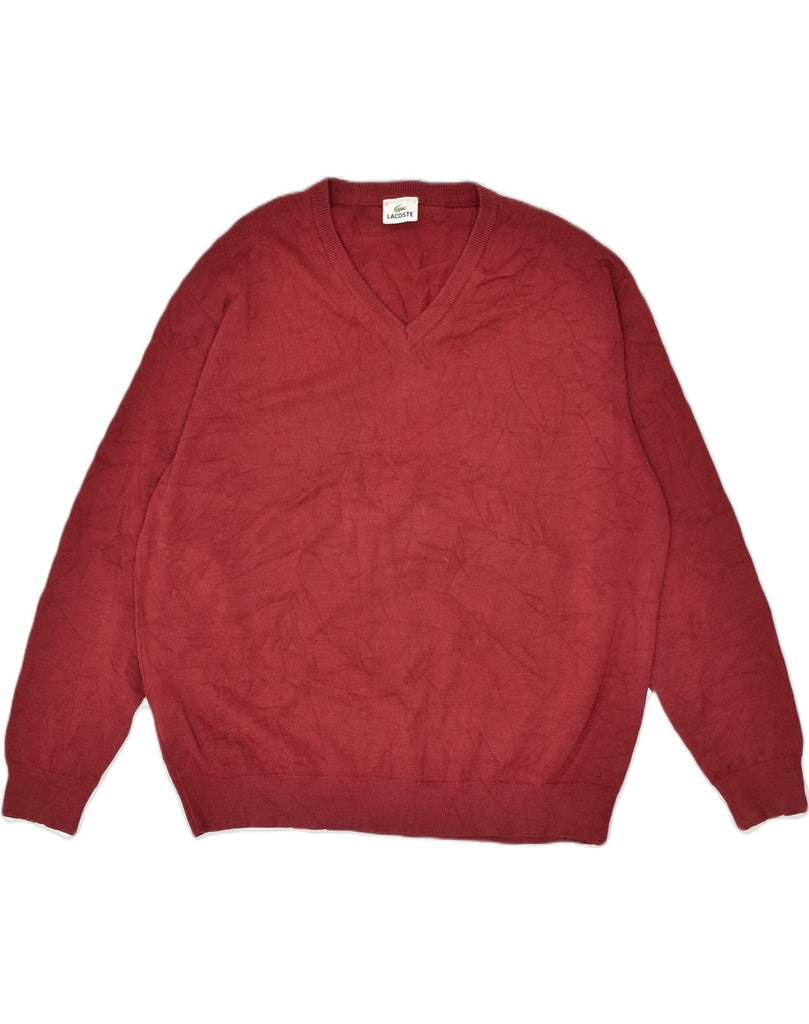 LACOSTE Mens V-Neck Jumper Sweater XL Red Wool | Vintage Lacoste | Thrift | Second-Hand Lacoste | Used Clothing | Messina Hembry 