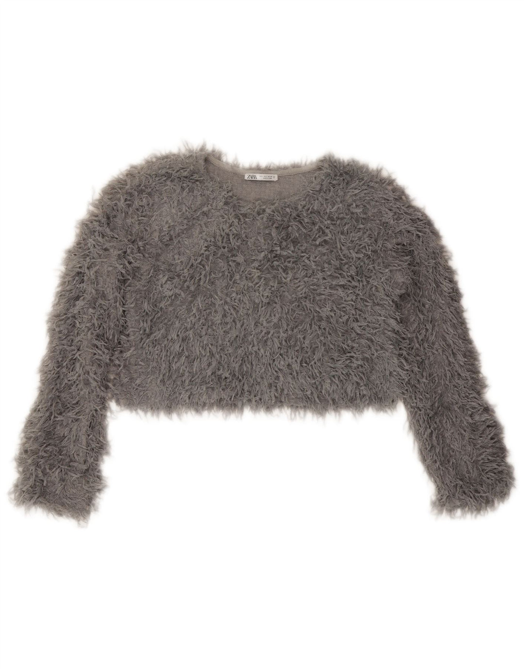 Zara Womens Crop Knit Top Long Sleeve UK 16 Large Grey
