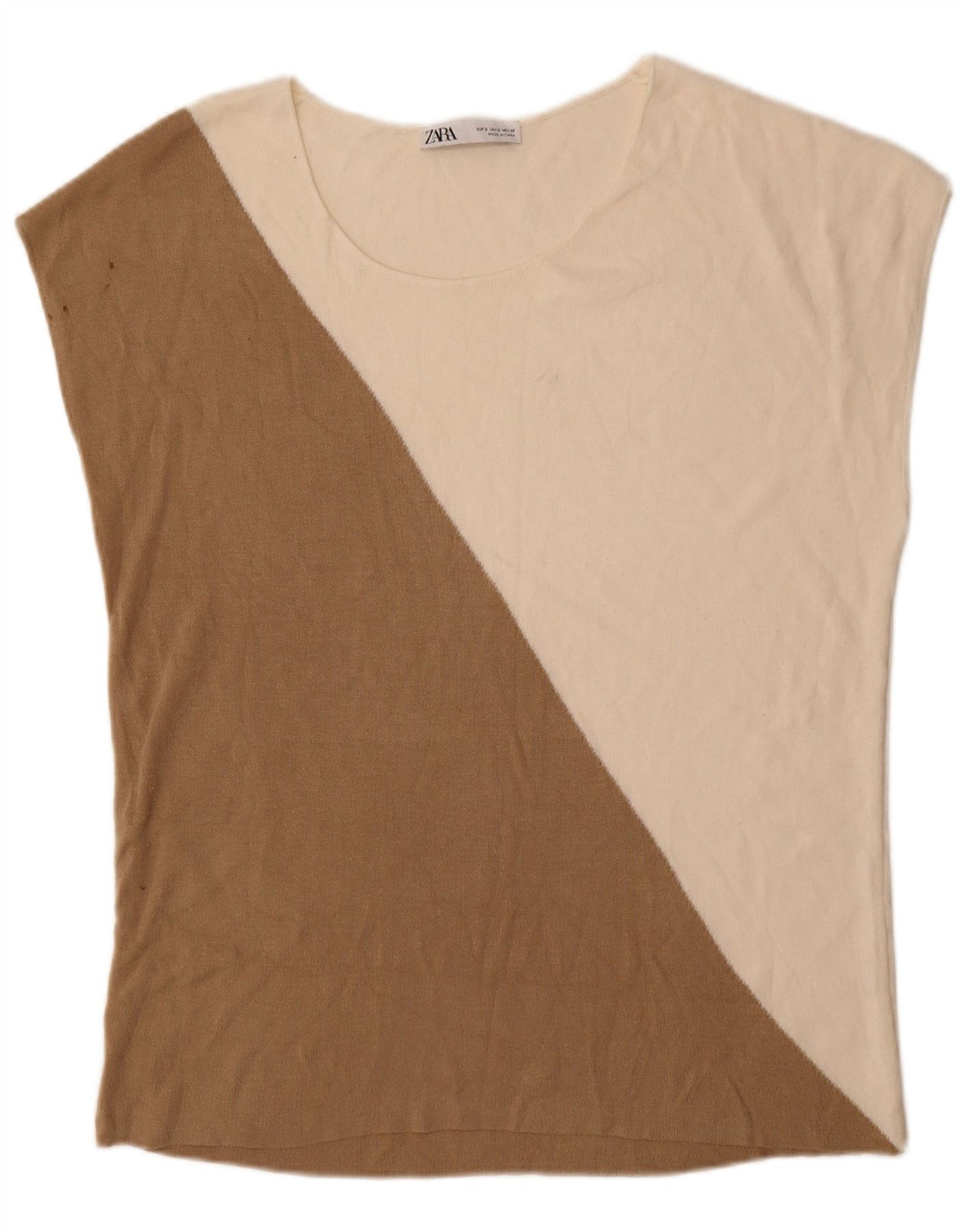 Zara Womens Oversized T-Shirt Top UK 10 Small Beige Colourblock