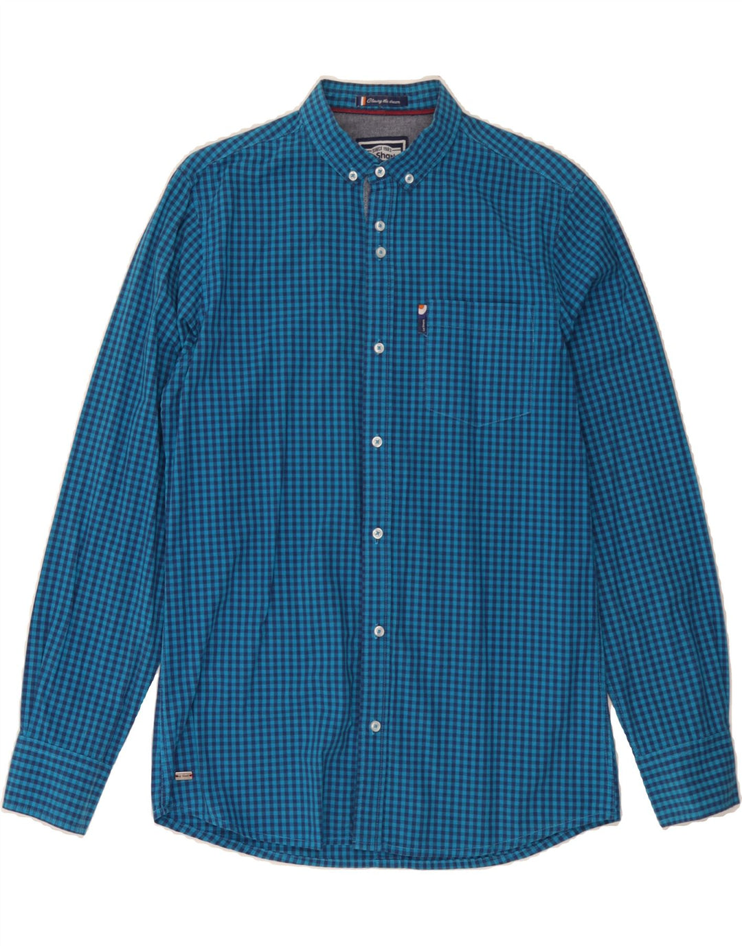VINTAGE Mens Shirt Medium Blue Gingham Cotton Vintage Vintage and Second-Hand Vintage from Messina Hembry 