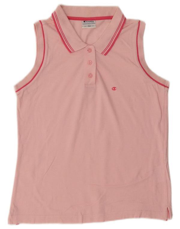 Champion Womens Sleeveless Polo Shirt UK 14 Large Pink Cotton