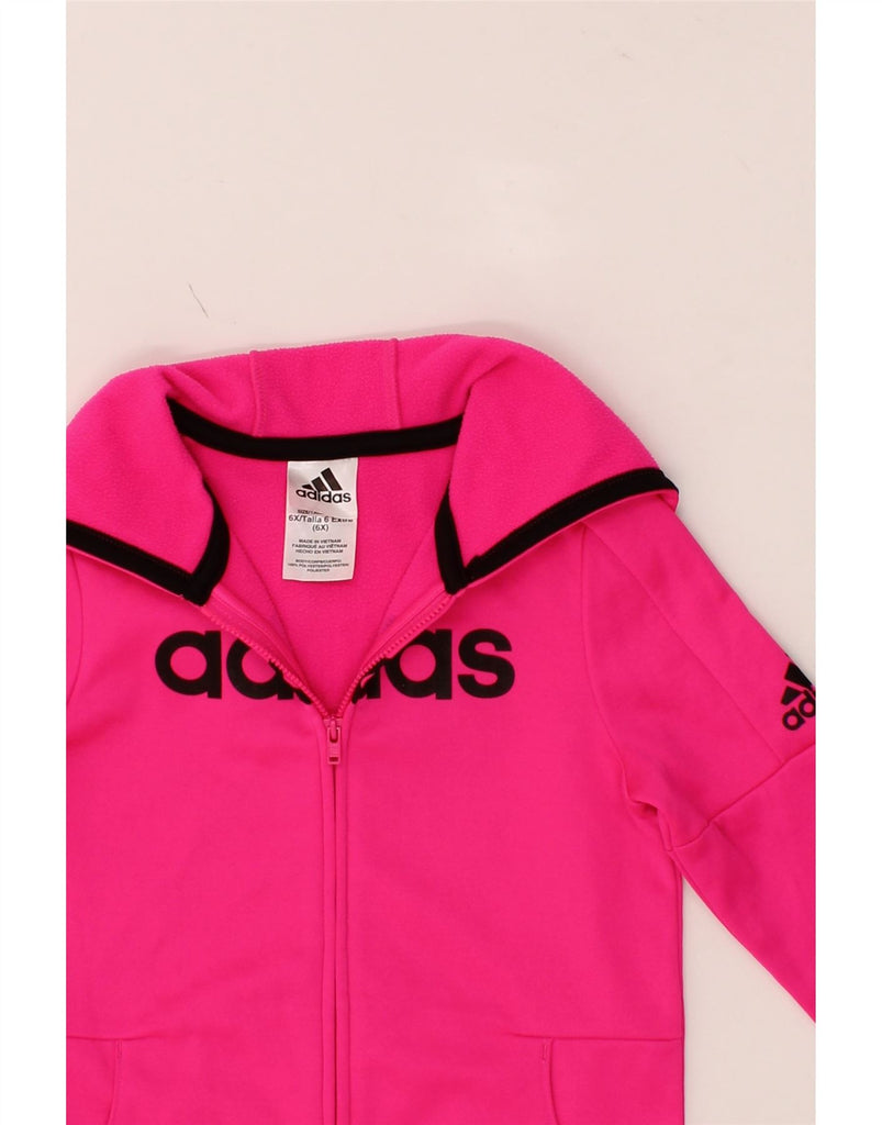 ADIDAS Girls Graphic Zip Hoodie Sweater 5-6 Years Pink Polyester Vintage Adidas and Second-Hand Adidas from Messina Hembry 