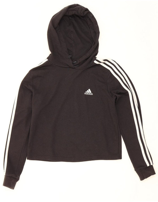 Adidas Womens Crop Hoodie Jumper UK 8/10 Small Black Cotton