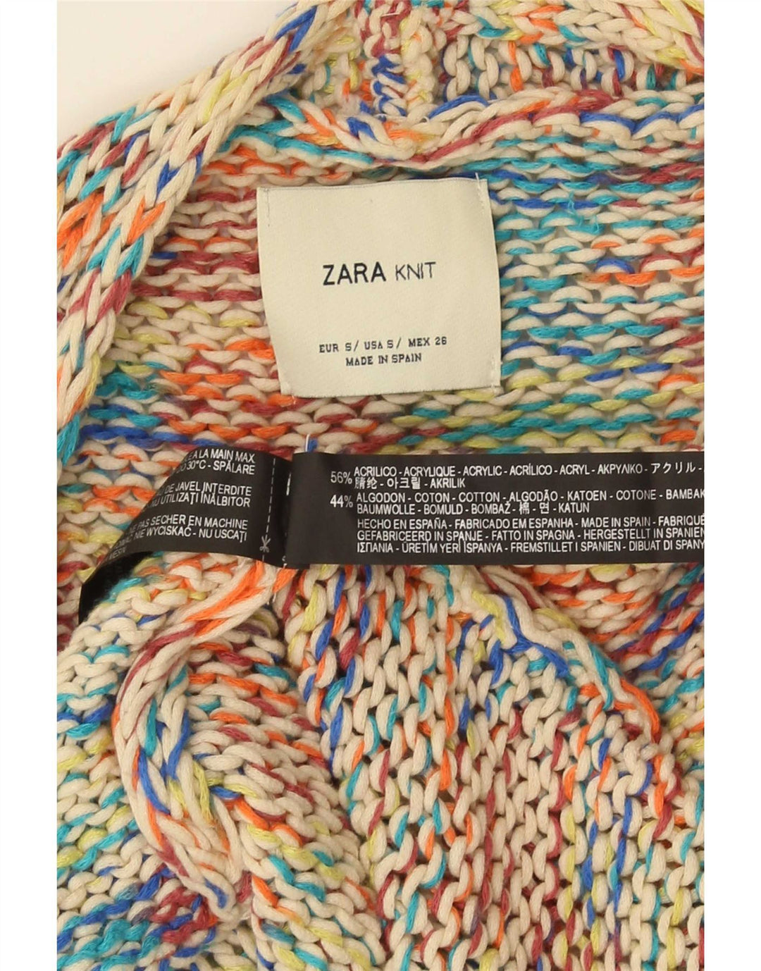 Zara Womens Oversized 3/4 Sleeve Cardigan Sweater UK 10 Small Multicoloured