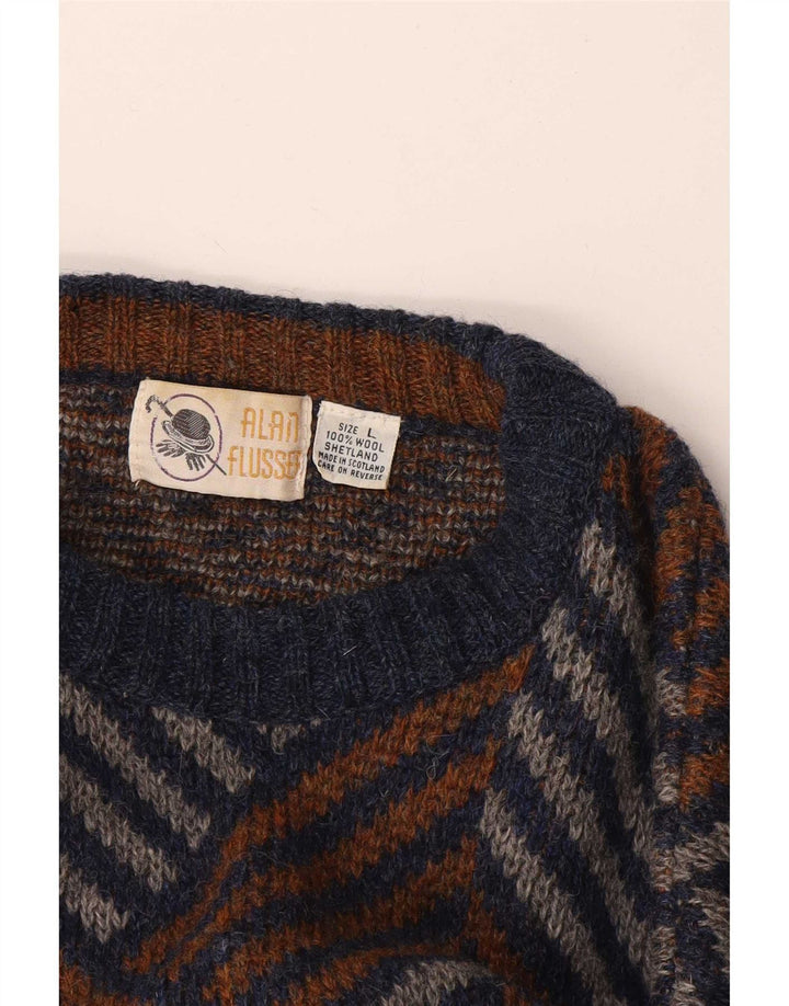 Vintage Mens Crew Neck Jumper Sweater Large Multicoloured Chevron Wool