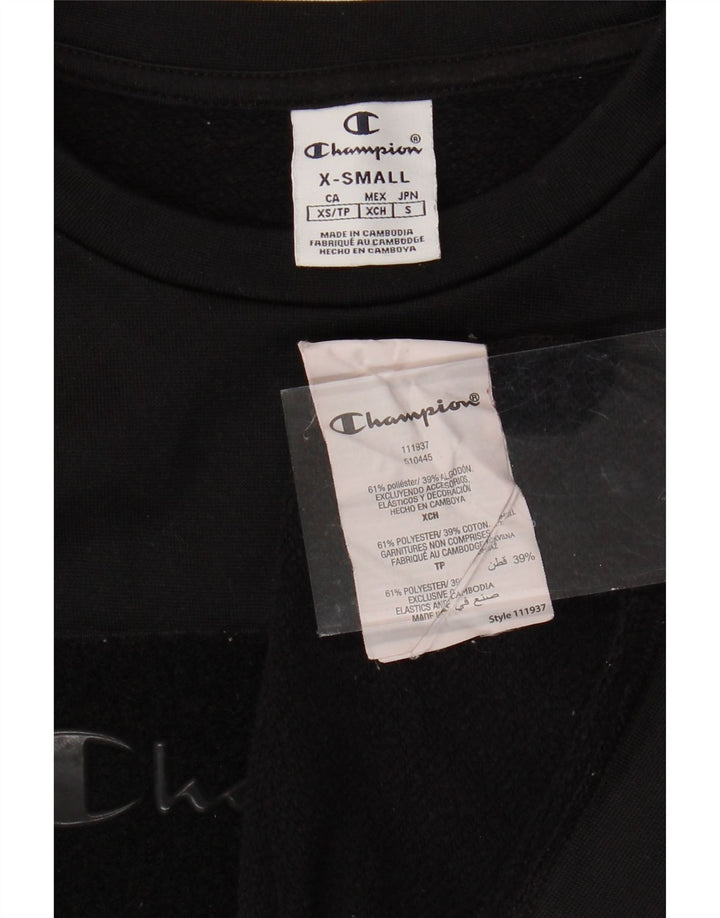 CHAMPION Womens Oversized Graphic Sweatshirt Jumper UK 6 XS Black Vintage Champion and Second-Hand Champion from Messina Hembry 