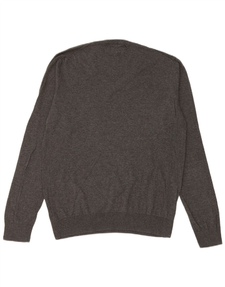Zara Mens V-Neck Jumper Sweater Medium Grey Silk