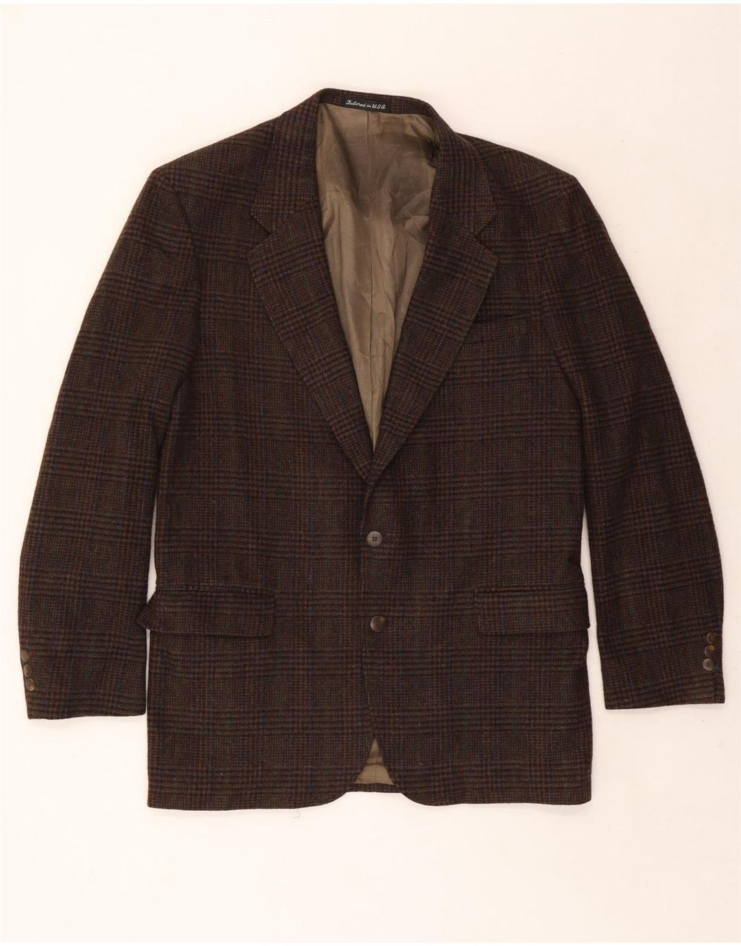 Woolrich Mens 2 Button Blazer Jacket UK 38 Medium Brown Houndstooth Wool