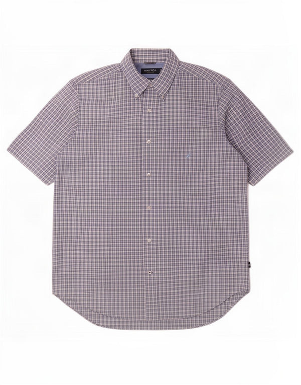 Nautica Mens Short Sleeve Classic Fit Shirt Large Blue Cotton