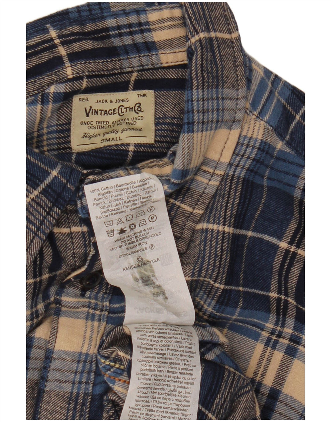 JACK & JONES Mens Flannel Shirt Small Blue Check Cotton