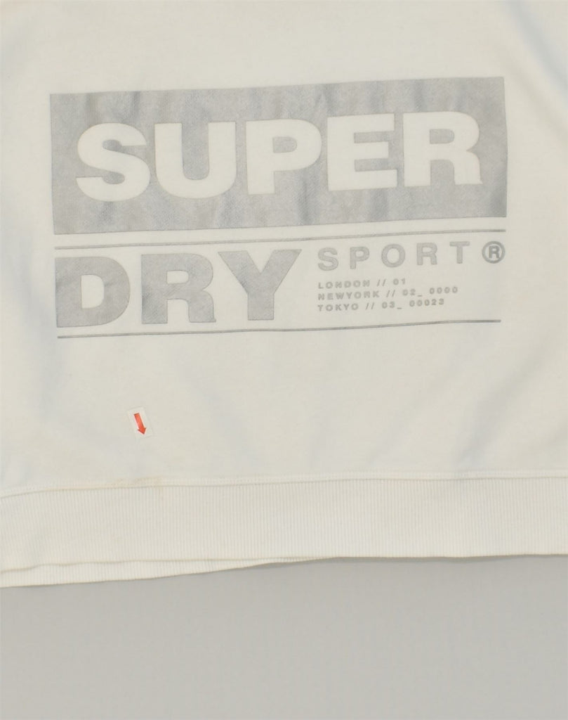 SUPERDRY Womens Crop Graphic Hoodie Jumper UK 8 Small White Cotton | Vintage Superdry | Thrift | Second-Hand Superdry | Used Clothing | Messina Hembry 