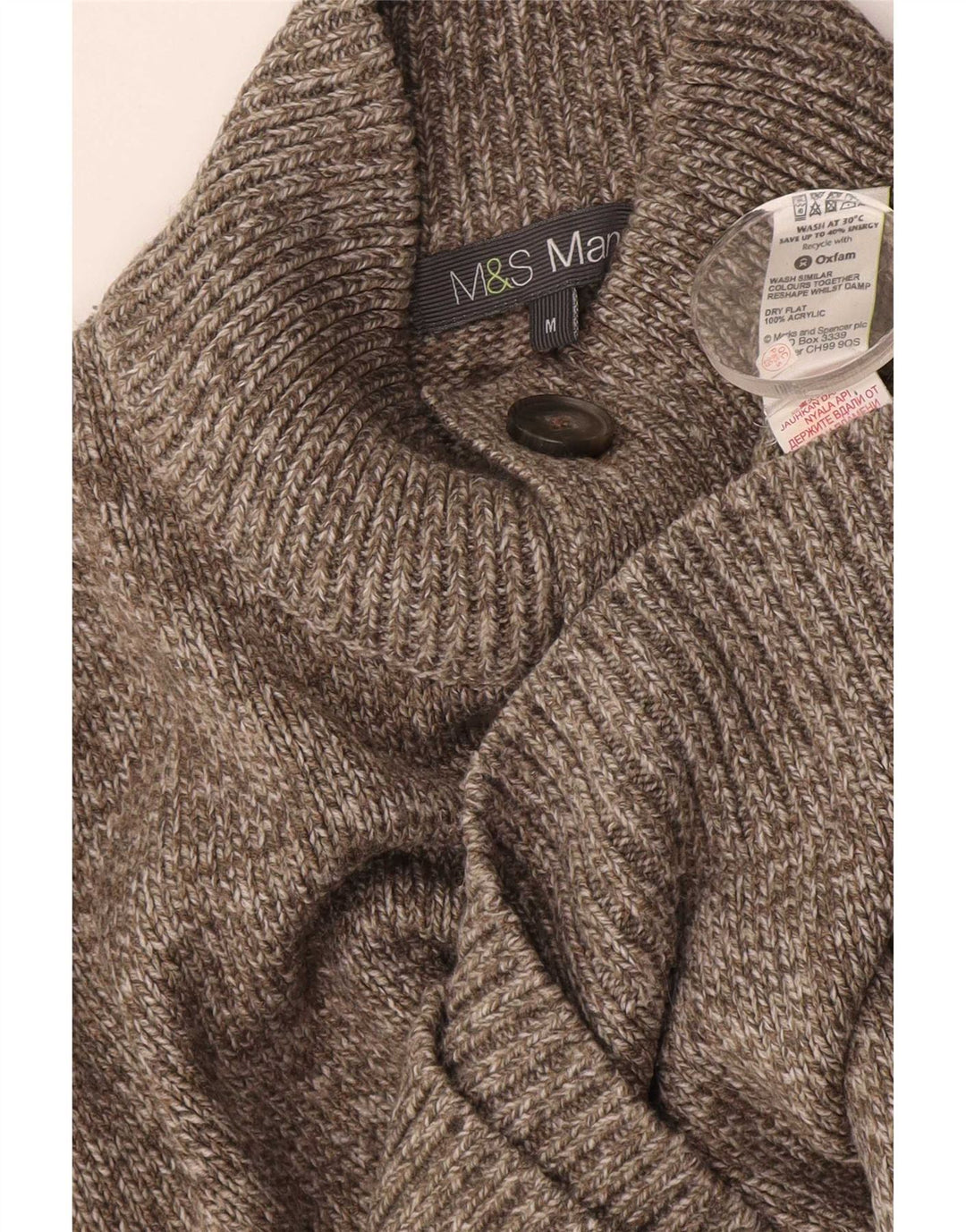 Marks & Spencer Mens Button Neck Jumper Sweater Medium Brown Flecked