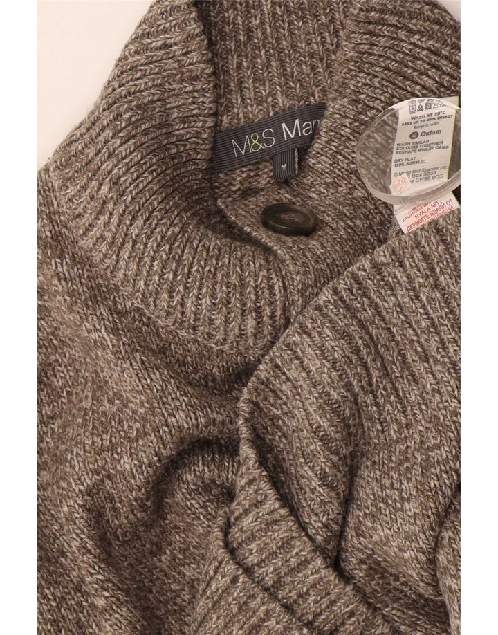 Marks & Spencer Mens Button Neck Jumper Sweater Medium Brown Flecked