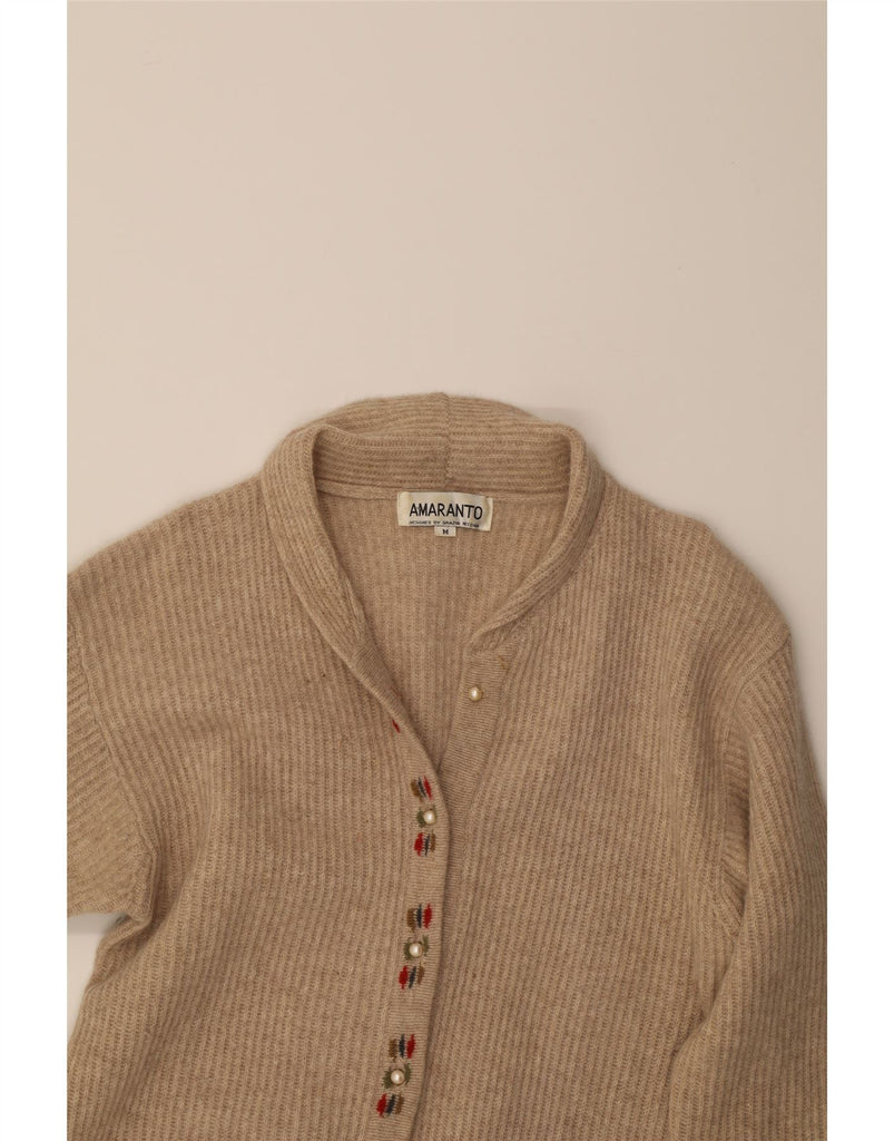 AMARANTO Womens Cardigan Sweater UK 14 Medium Beige Lambswool Vintage Amaranto and Second-Hand Amaranto from Messina Hembry 