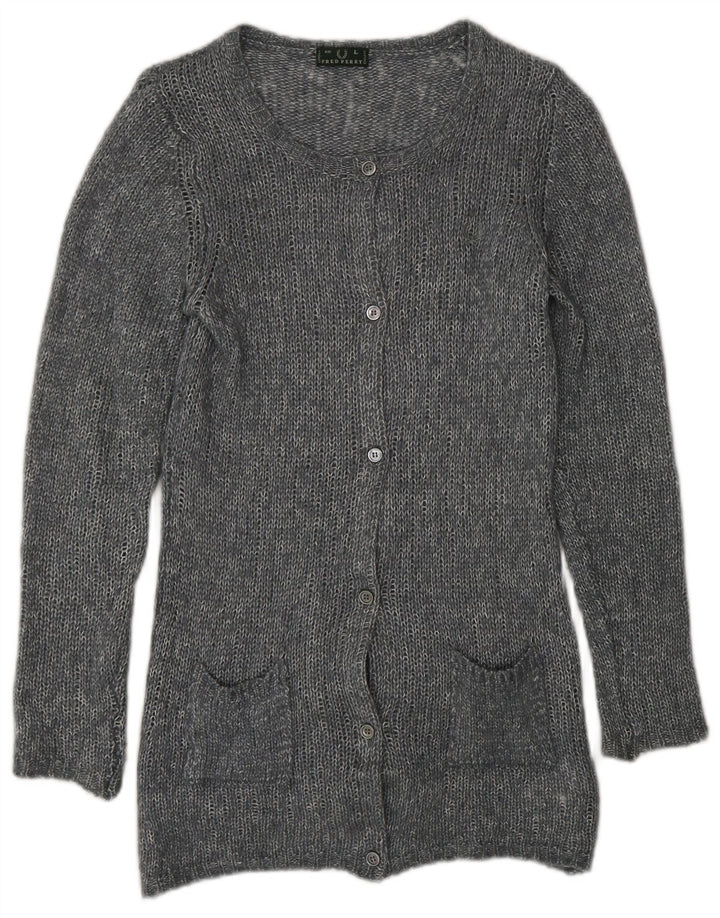 Fred Perry Womens Cardigan Sweater UK 14 Large Grey Flecked Viscose