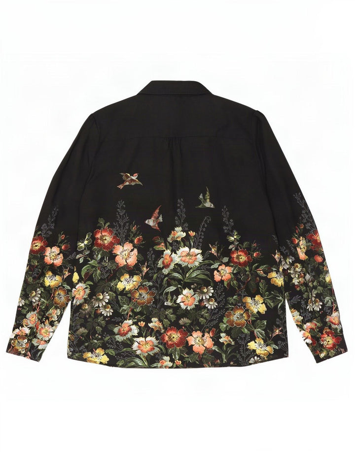 Oasis Womens Military Shirt Blouse UK 14 Medium Black Floral Polyester