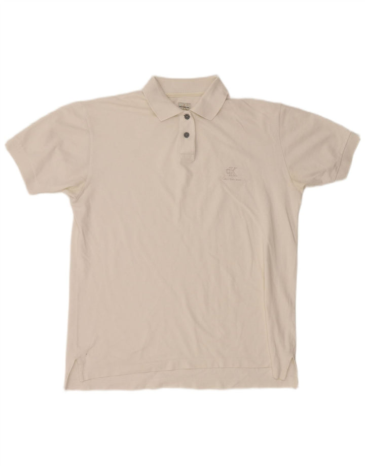 Calvin Klein Mens Polo Shirt Large White Cotton