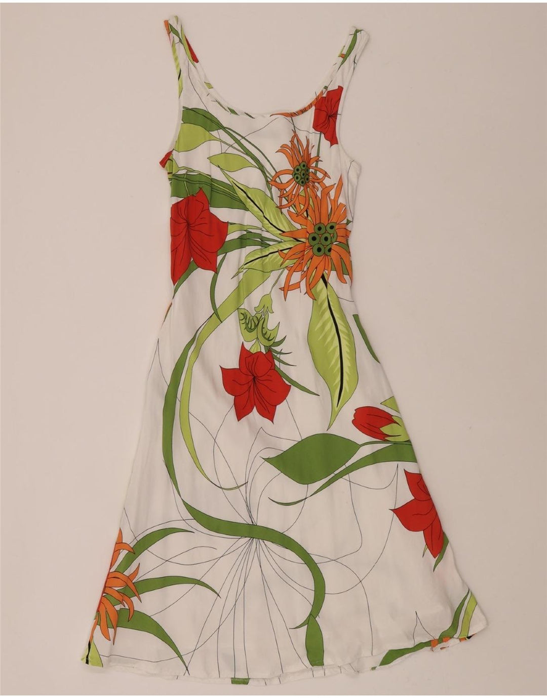 S.OLIVER Womens Sleeveless A-Line Dress EU 38 Medium White Floral Visc ...