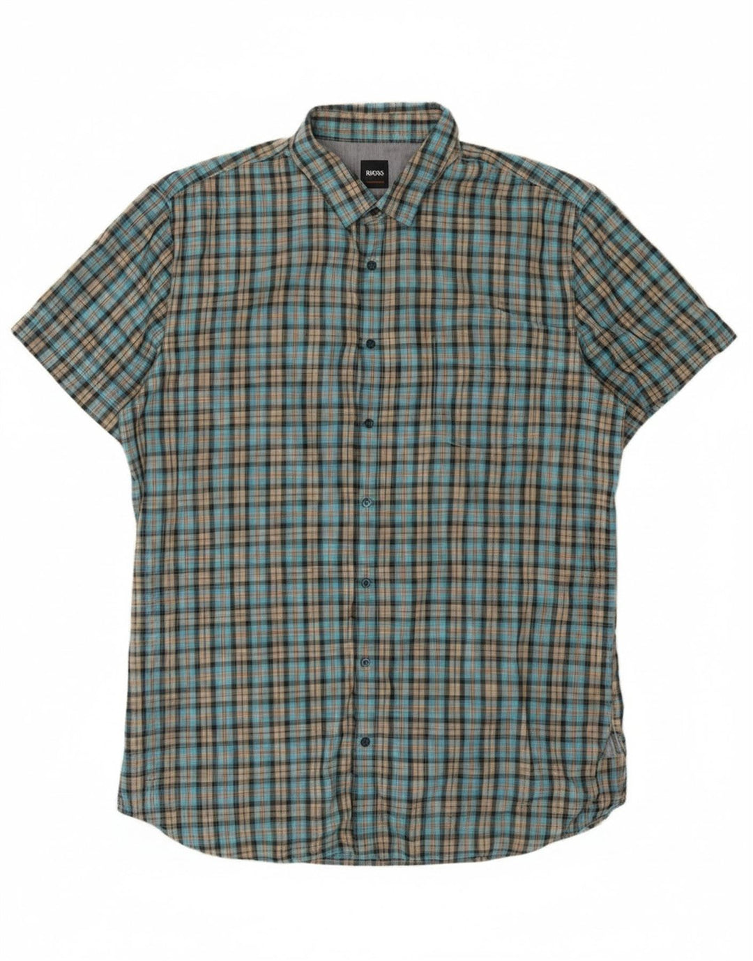 Hugo Boss Mens Short Sleeve Shirt XL Blue Check Cotton