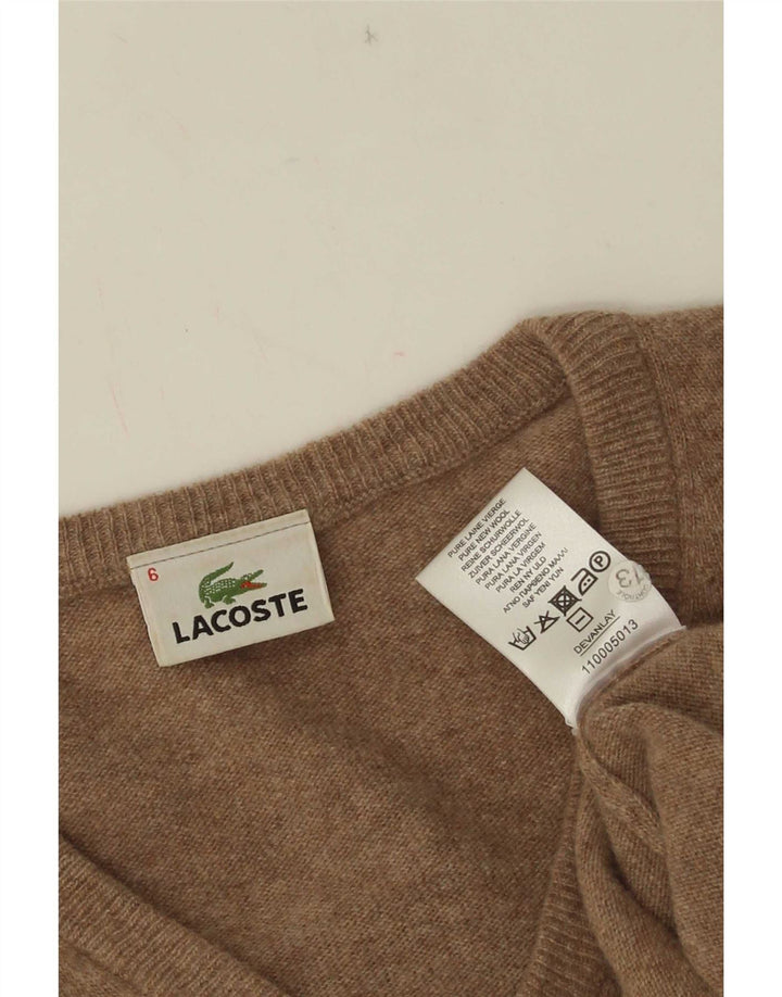 Lacoste Mens V-Neck Jumper Sweater Size 6 XL Beige Flecked Wool