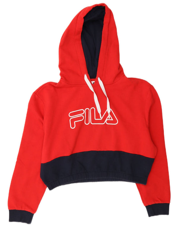 Fila Womens Crop Graphic Hoodie Jumper UK 18 XL Red Colourblock