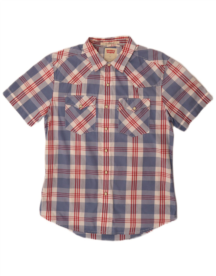 Levi's Mens Short Sleeve Slim Fit Shirt Medium Blue Check Cotton