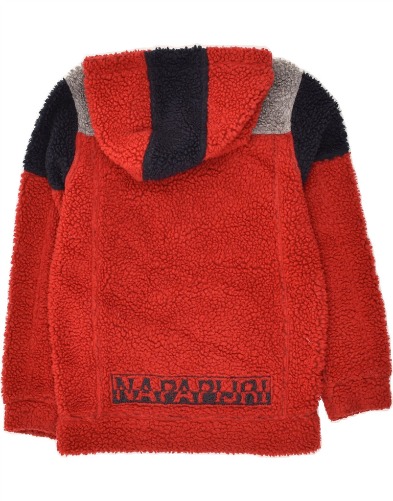 NAPAPIJRI Boys Graphic Hooded Fleece Jacket 9-10 Years Red Colourblock | Vintage Napapijri | Thrift | Second-Hand Napapijri | Used Clothing | Messina Hembry 