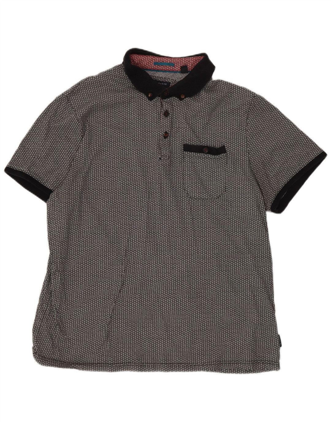 Ted Baker Mens Polo Shirt Size 5 XL Black Geometric Cotton