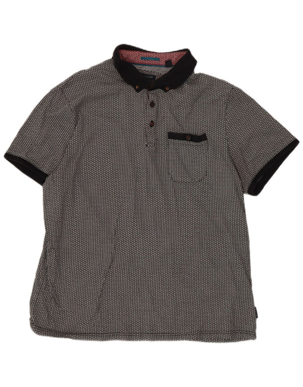 Ted Baker Mens Polo Shirt Size 5 XL Black Geometric Cotton